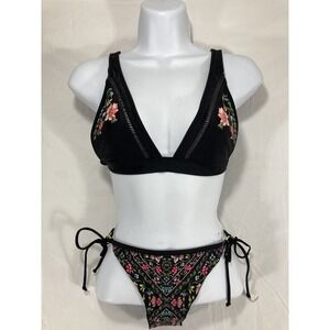 Body Glove Women's Bikini Size S/P Top An Bottom Swimwear Black Flowers $65